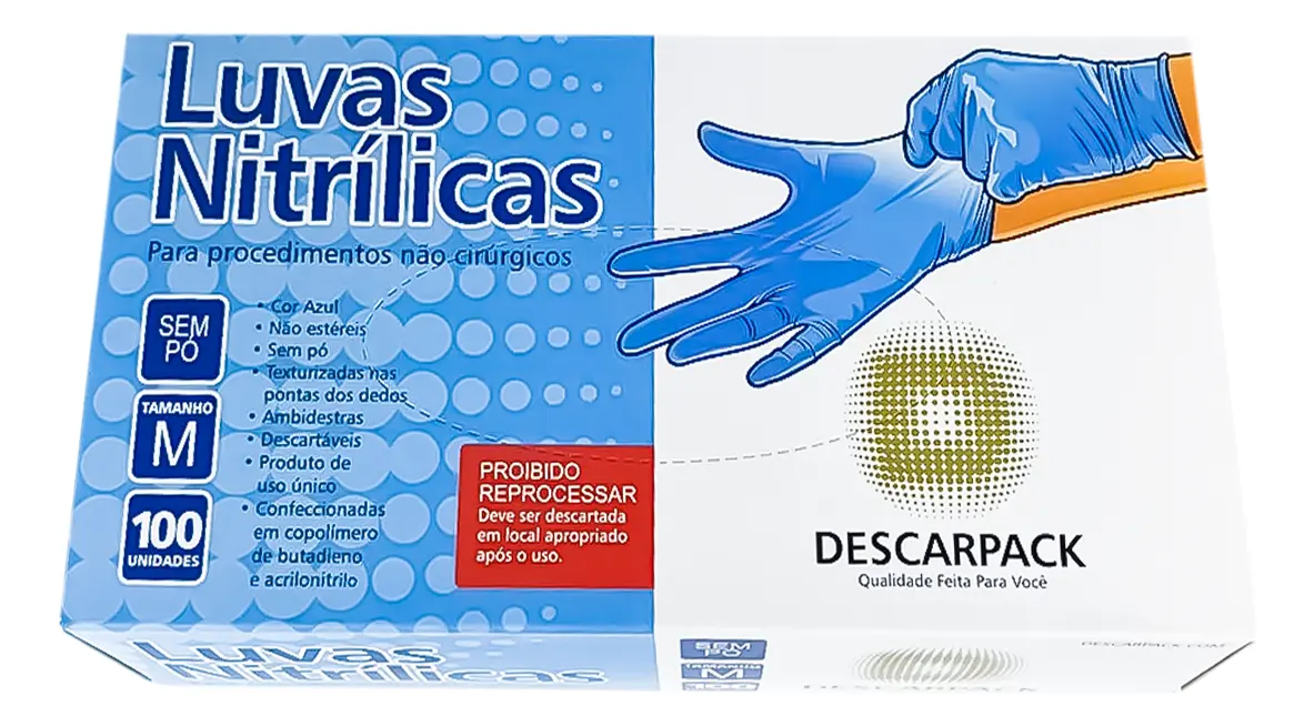 DESCARPACK - Luva Nitrilica Prof Sem Po Azul Tam M C/100 - CA 31.410
