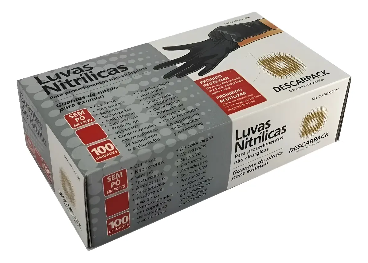 DESCARPACK - Luva Nitrilica Prof Sem Po Preta Tam G C/100