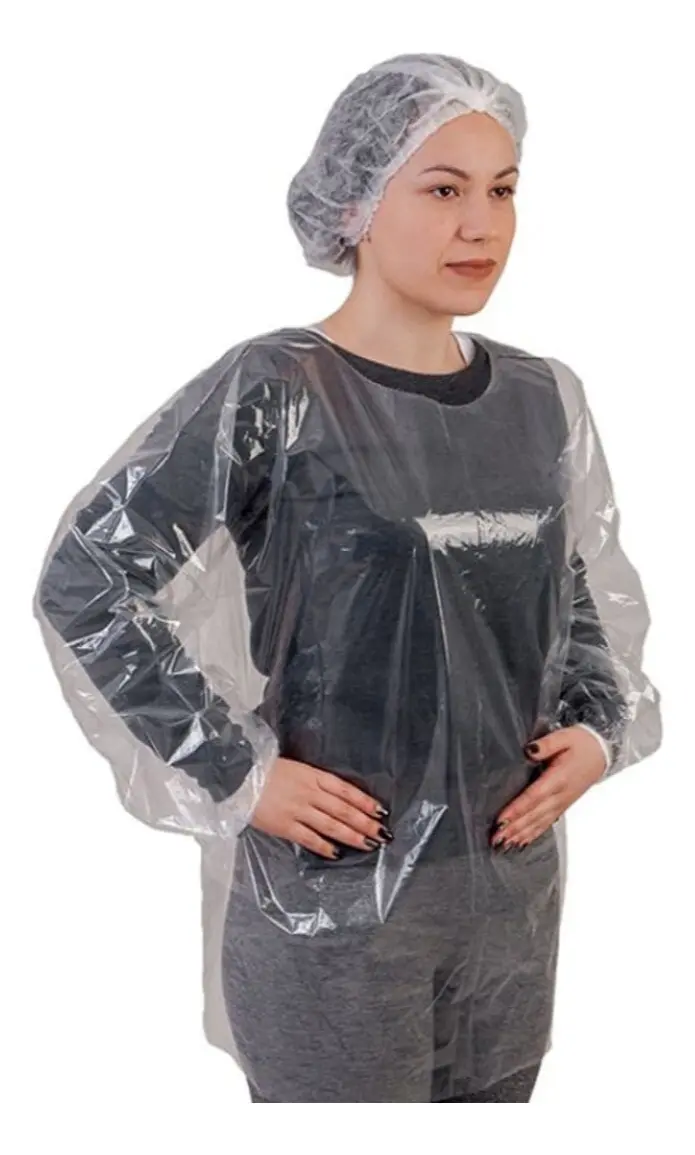 PREVEMAX - [Descartável] Bata polietileno com elástico e capuz descartável transparente CA: 30354